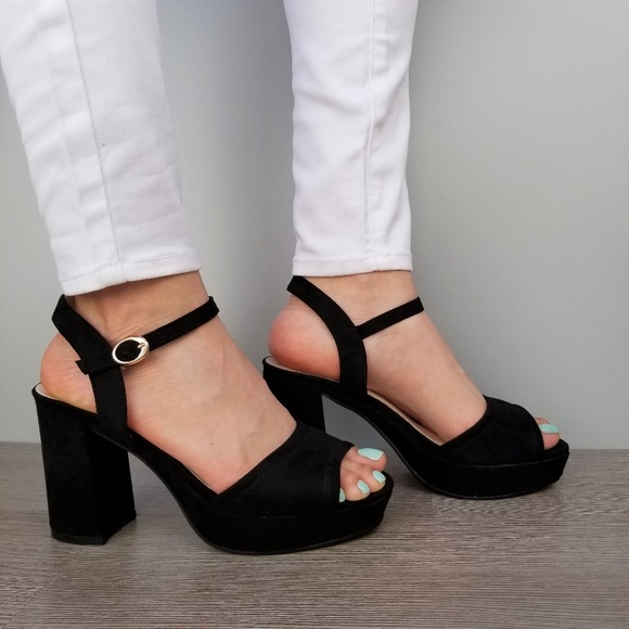 Open Toe 90's Suede Platform Heel Sandals-F - Picture 3 of 8